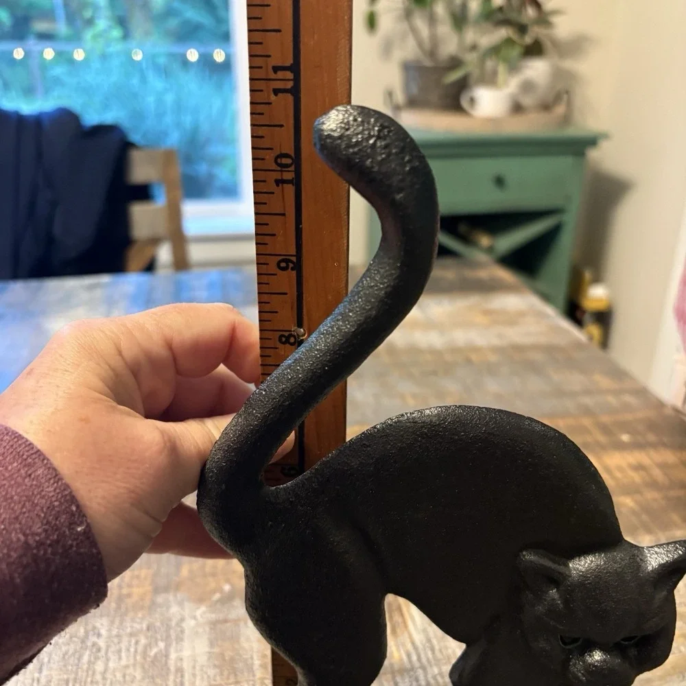 Vintage Cast Iron Door Stop Black Cat Spooky Feline Heavy 11